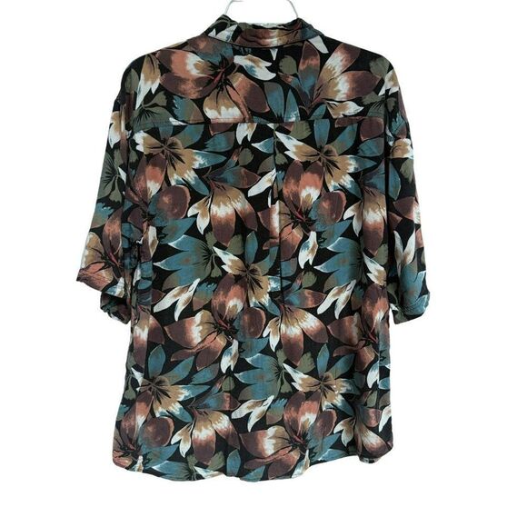 Bruno Mens Tropical Floral Hawaiian Short Sleeve Shirt Teal Multi Sz L Aloha - Picture 1 of 4